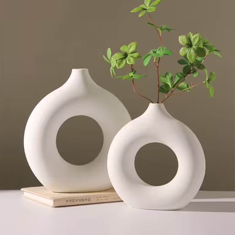 Wabishop Artesanal Handmade Jarron Nordico Flores Blanco 01