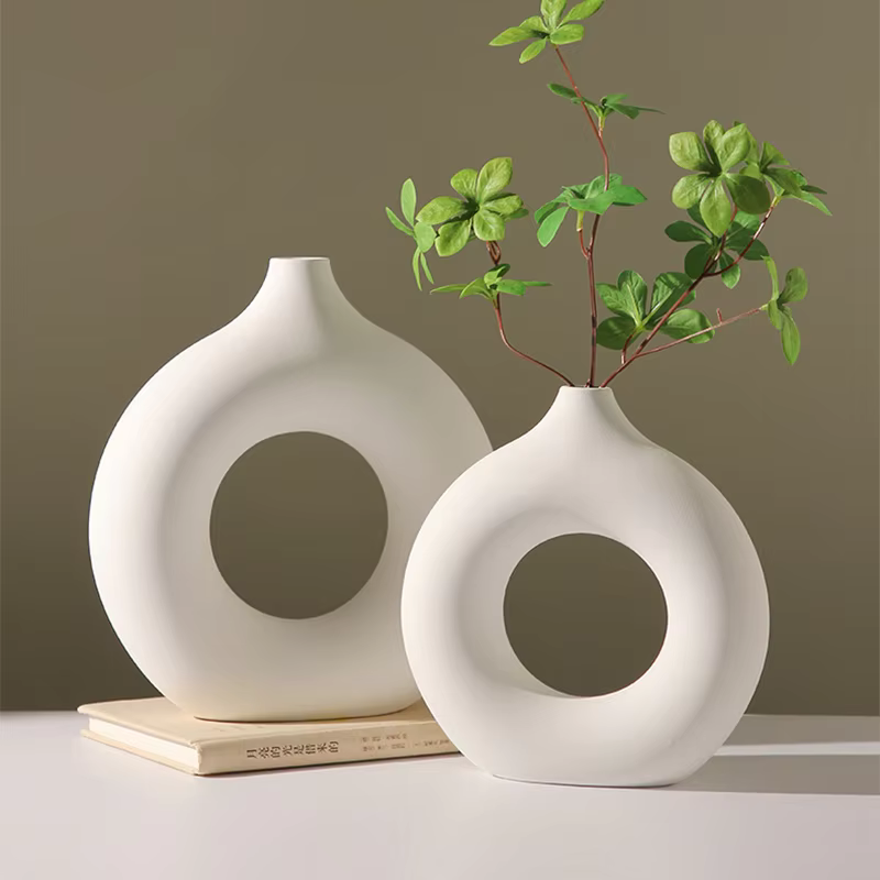 Wabishop Artesanal Handmade Jarron Nordico Flores Blanco 01